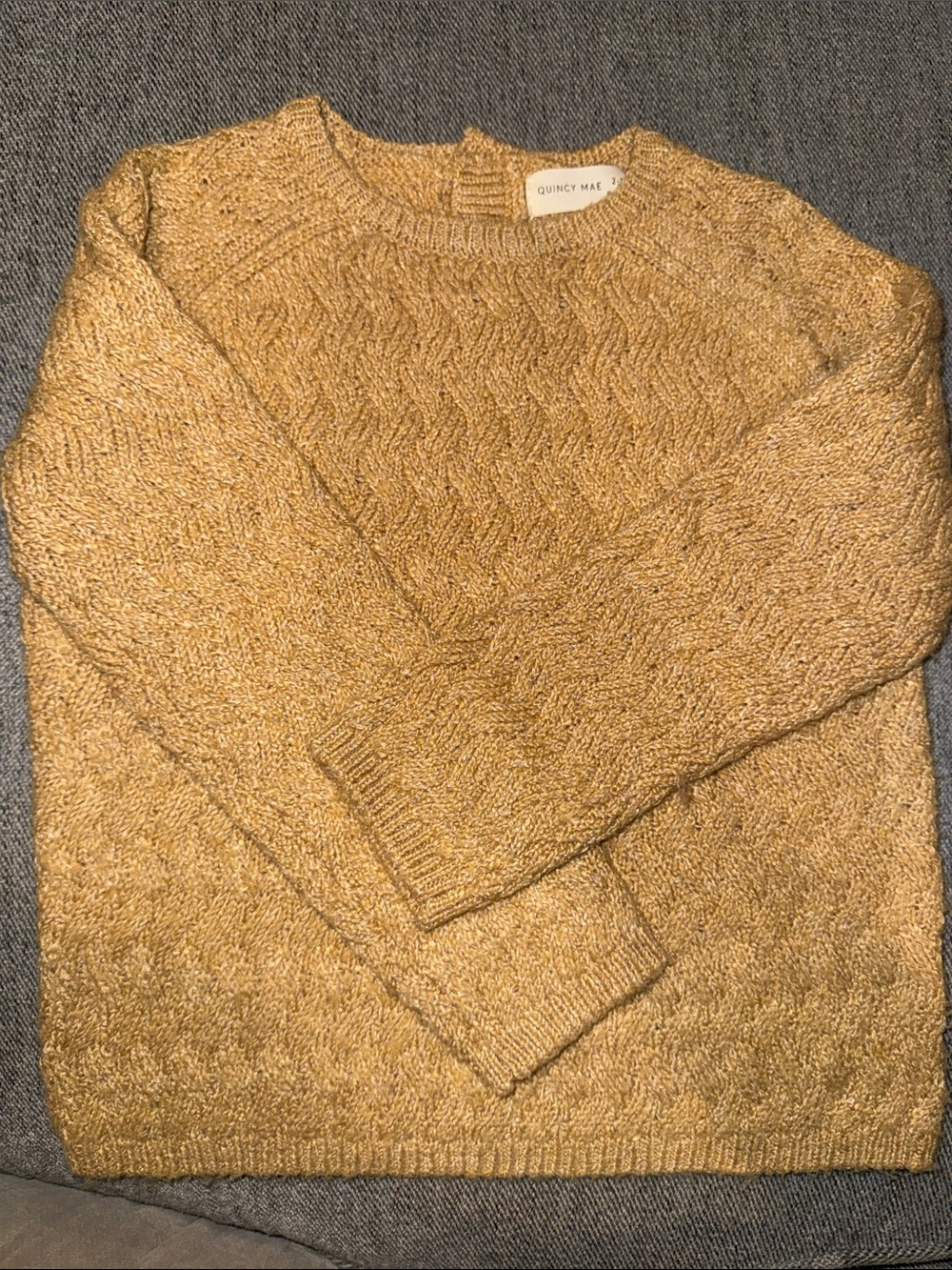 Quincy Mae 2-3Y Kids Golden Cable Crewneck Sweater